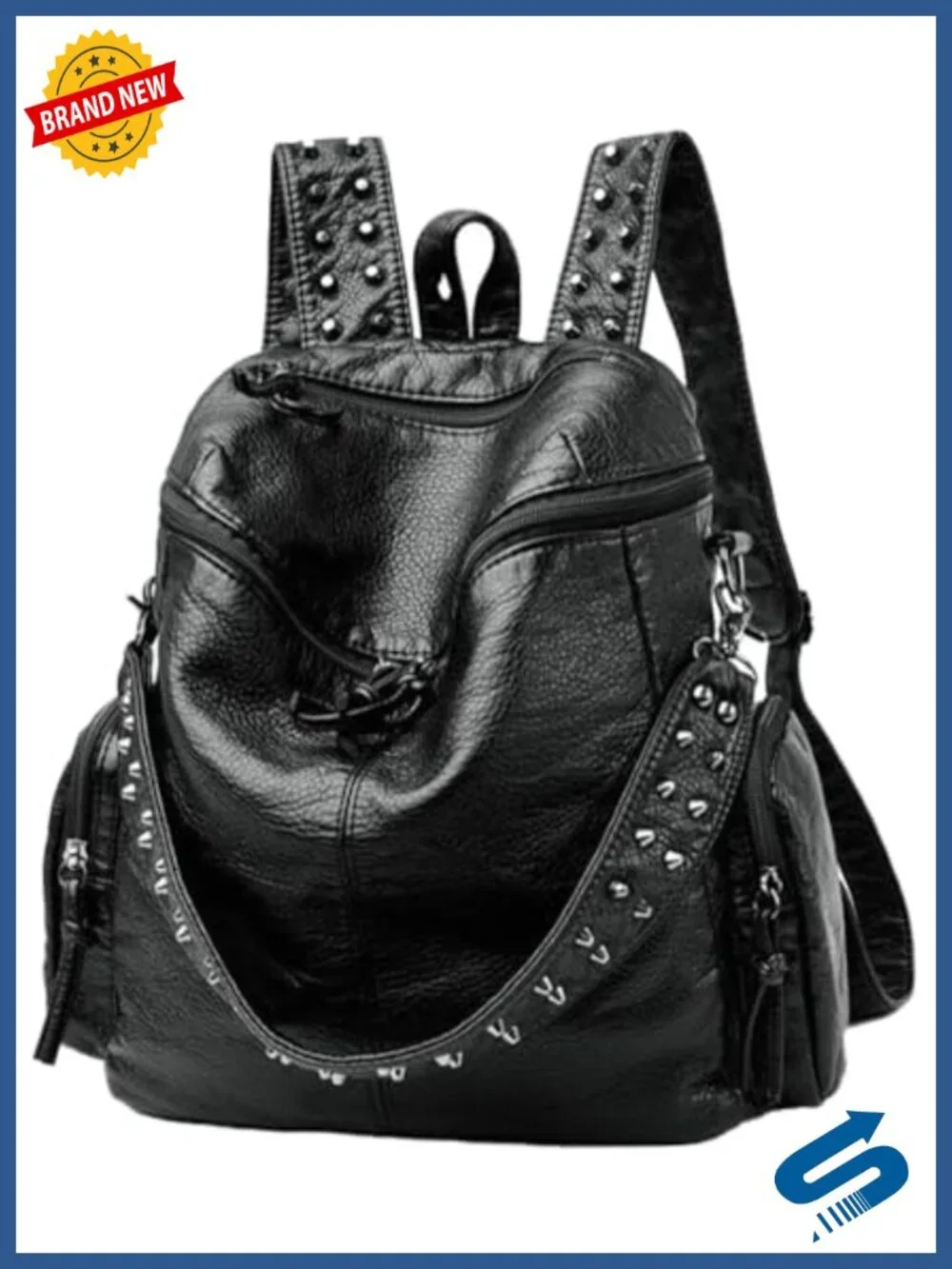 Vegan PU Leather Knotted Backpack with Stud Details